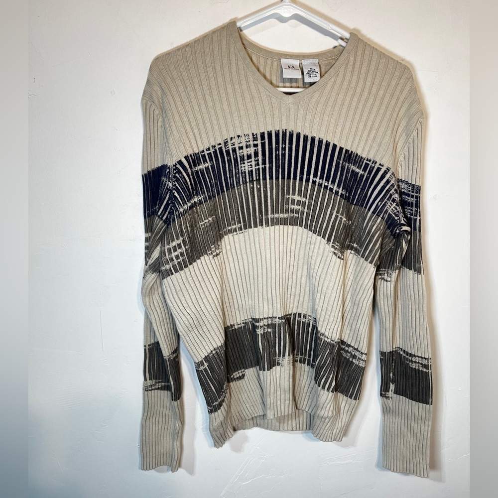 Armani Exchange A/X Striped Fitted V Neck Sweater XL